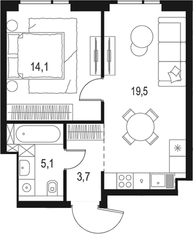 Планировка — Левел Войковская, 2-комн., 42 м²