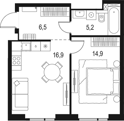 Планировка — Левел Войковская, 2-комн., 44 м²