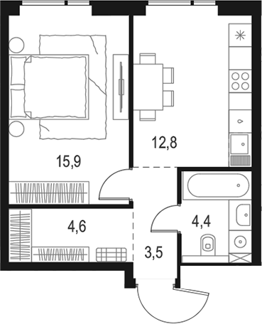 Планировка — Левел Войковская, 1-комн., 41 м²