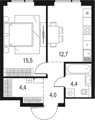 Планировка — Левел Войковская, 1-комн., 41 м²