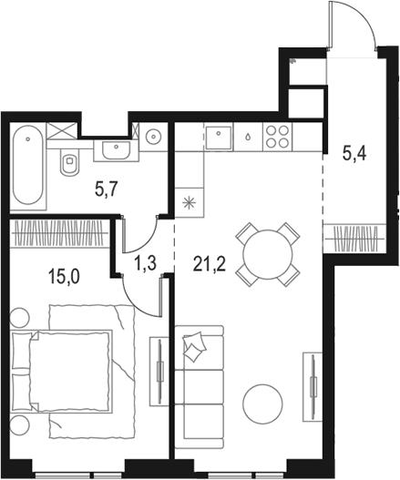 Планировка — Левел Войковская, 2-комн., 49 м²