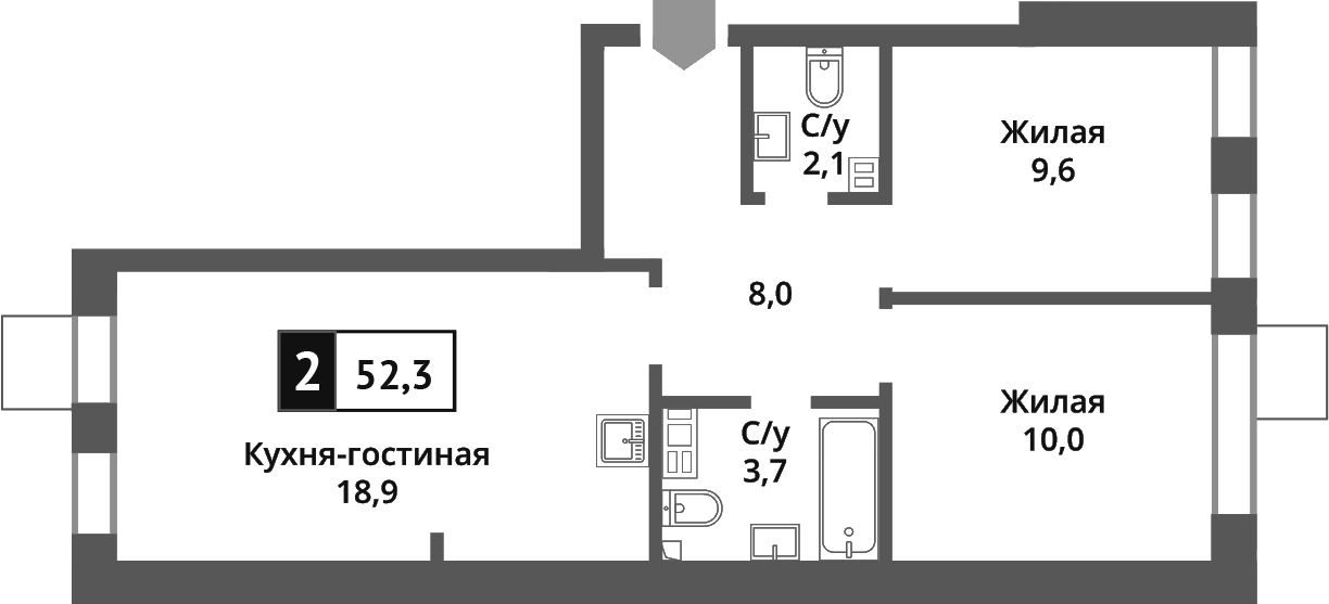Планировка — Никольский квартал Отрада, 3-комн., 52 м²