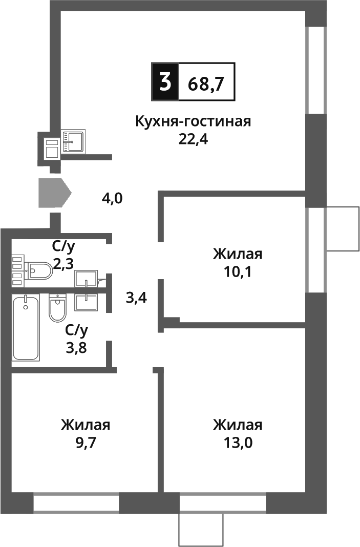Планировка — Никольский квартал Отрада, 4-комн., 69 м²