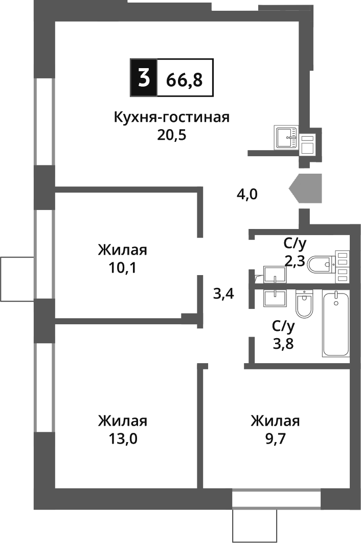 Планировка — Никольский квартал Отрада, 4-комн., 67 м²