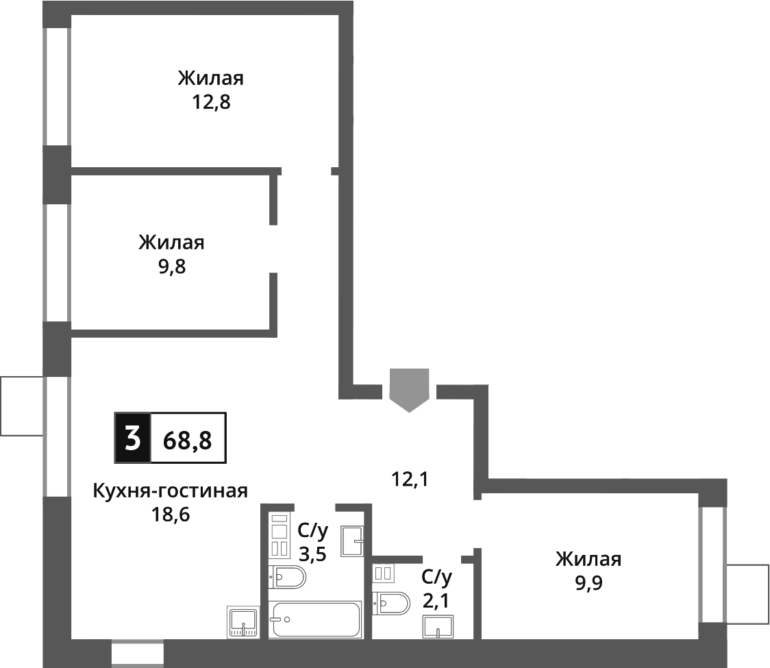 Планировка — Никольский квартал Отрада, 4-комн., 69 м²