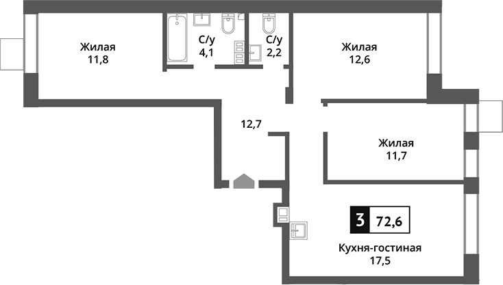 Планировка — Никольский квартал Отрада, 4-комн., 73 м²