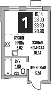 Планировка — Живописный, Студия, 29 м²