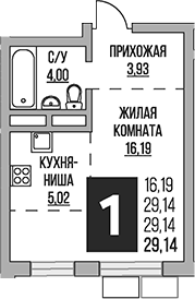 Планировка — Живописный, Студия, 29 м²