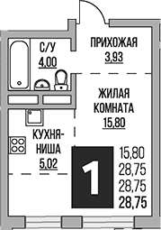 Планировка — Живописный, Студия, 29 м²