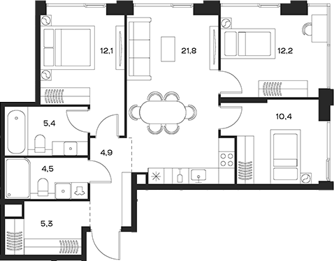 Планировка — Soul, 4-комн., 77 м²