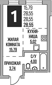 Планировка — Живописный, Студия, 29 м²