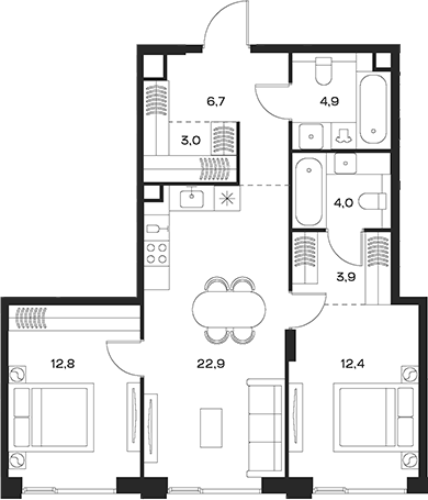 Планировка — Soul, 3-комн., 71 м²