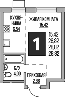 Планировка — Живописный, Студия, 29 м²