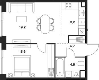 Планировка — Soul, 2-комн., 48 м²