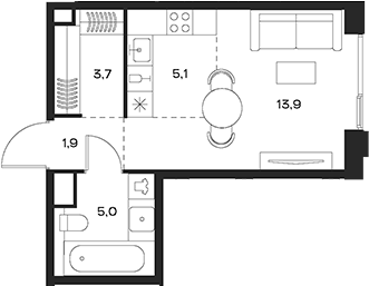 Планировка — Soul, Студия, 30 м²
