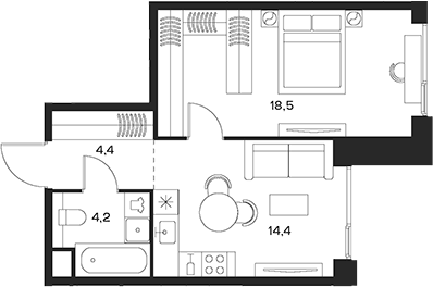 Планировка — Soul, 2-комн., 42 м²