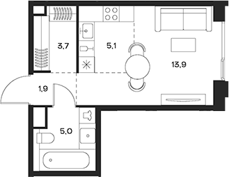 Планировка — Soul, Студия, 30 м²