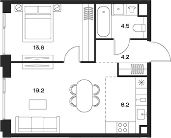 Планировка — Soul, 2-комн., 48 м²