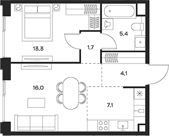 Планировка — Soul, 2-комн., 48 м²