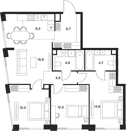 Планировка — Soul, 4-комн., 84 м²