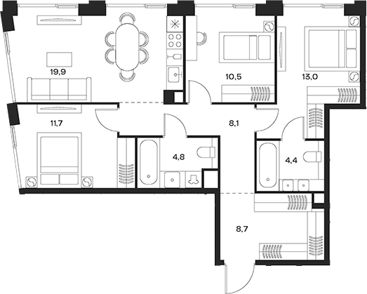 Планировка — Soul, 4-комн., 81 м²