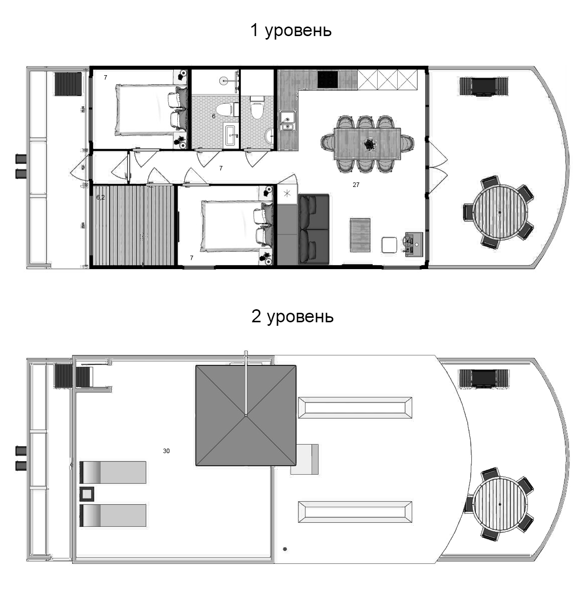 Планировка — Коттеджный поселок Houseboat, 2-комн., 60 м²