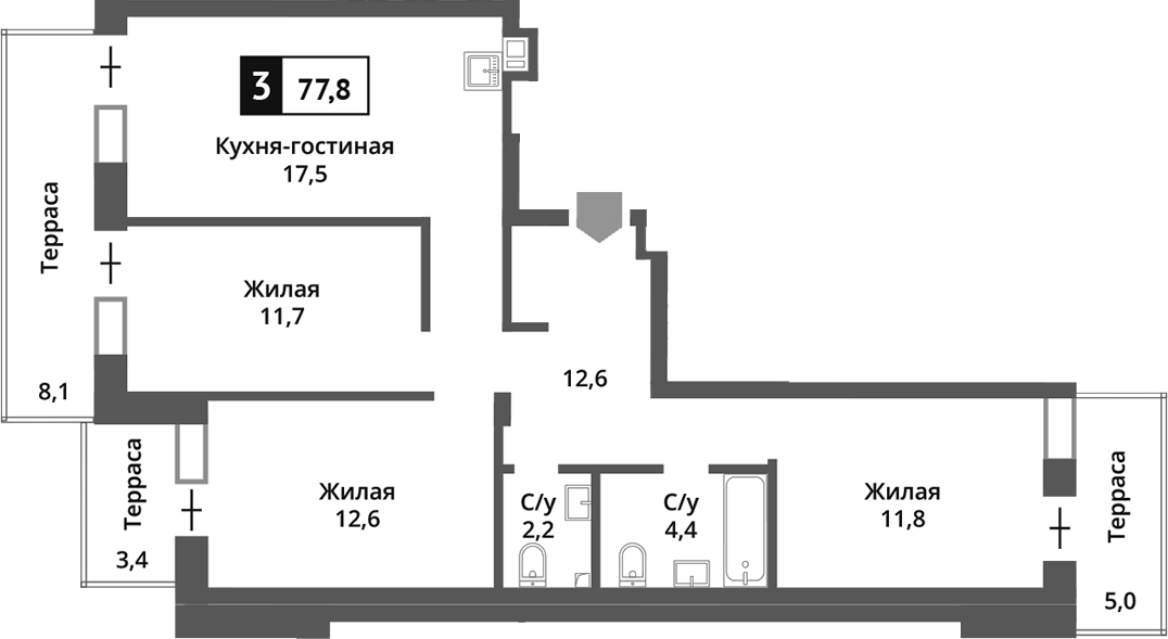 Планировка — Никольский квартал Отрада, 4-комн., 73 м²