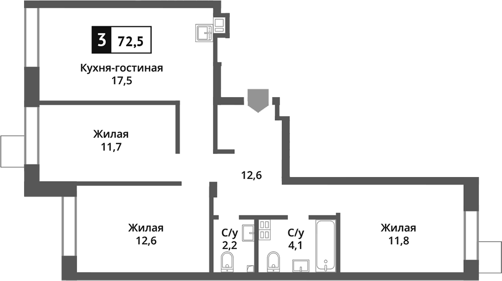 Планировка — Никольский квартал Отрада, 4-комн., 73 м²