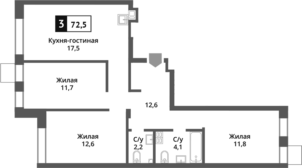 Планировка — Никольский квартал Отрада, 4-комн., 73 м²