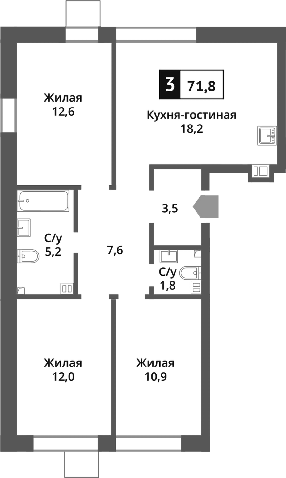 Планировка — Никольский квартал Отрада, 4-комн., 72 м²