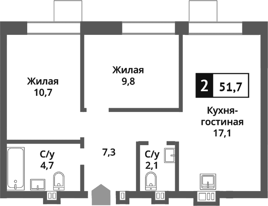 Планировка — Никольский квартал Отрада, 3-комн., 52 м²