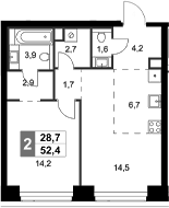 Планировка — Amber City, 2-комн., 52 м²