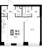 Планировка — Amber City, 2-комн., 59 м²