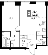 Планировка — Amber City, 2-комн., 57 м²
