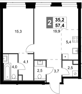 Планировка — Amber City, 2-комн., 57 м²