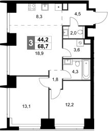 Планировка — Amber City, 3-комн., 69 м²