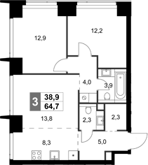 Планировка — Amber City, 3-комн., 65 м²