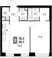 Планировка — Amber City, 2-комн., 59 м²