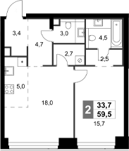 Планировка — Amber City, 2-комн., 60 м²