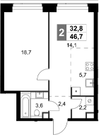 Планировка — Amber City, 2-комн., 47 м²