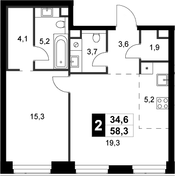 Планировка — Amber City, 2-комн., 58 м²
