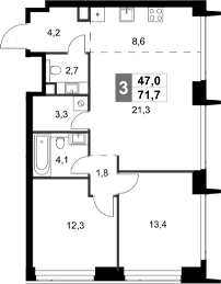 Планировка — Amber City, 3-комн., 72 м²