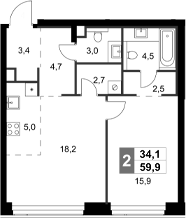 Планировка — Amber City, 2-комн., 60 м²