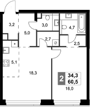 Планировка — Amber City, 2-комн., 61 м²