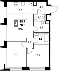 Планировка — Amber City, 3-комн., 71 м²