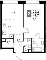 Планировка — Amber City, 2-комн., 48 м²