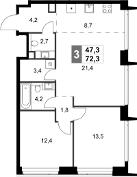 Планировка — Amber City, 3-комн., 72 м²