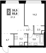 Планировка — Amber City, 2-комн., 56 м²