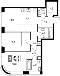 Планировка — Amber City, 3-комн., 78 м²