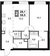 Планировка — Amber City, 2-комн., 60 м²